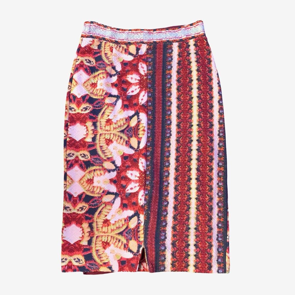 Anthropologie Maeve Marala Soft Knit Midi Pencil Skirt Berry Floral Size S Boho